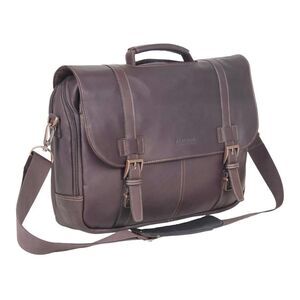 Kenneth Cole Reaction Brown Leather Flapover Buckle Closure Device Messenger Bag